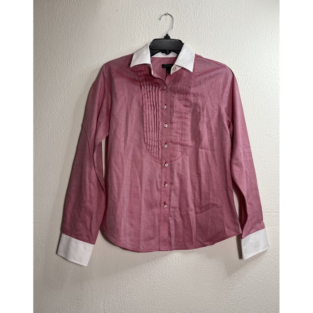 NWT Talbots Button Up Shirt Women 4 Pink Pleated Front Wrinkle Resistant